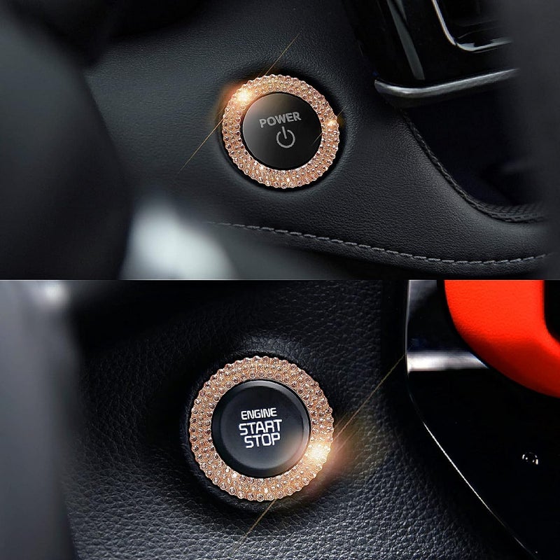 Murimt Bling Car Button Start Button Cover/Sticker for Wowen, Car Engine Start Stop Trim Ring, Shiny Crystal Rhinestone Key Ignition and Knob Ring (Rose Gold)… - Image 5
